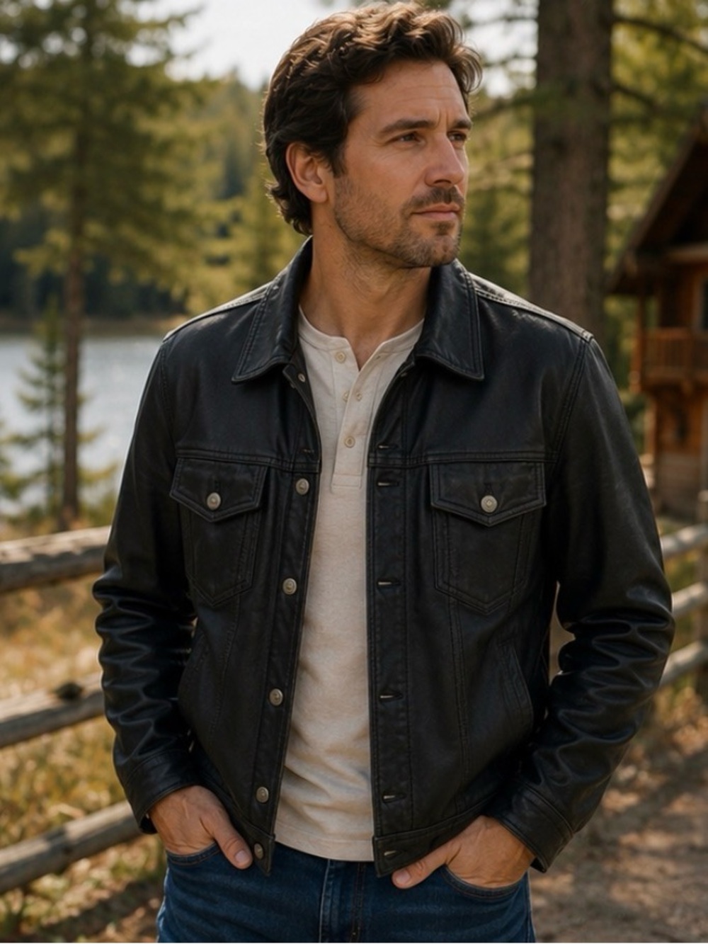 Danier Canada Men’s Black Genuine Leather Trucker Jacket M
